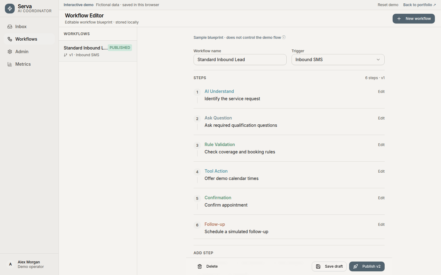 Serva editable workflow blueprint